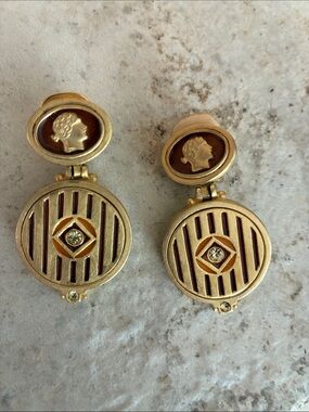 Vintage Style Gold-Tone Cameo Drop Earrings - Gold